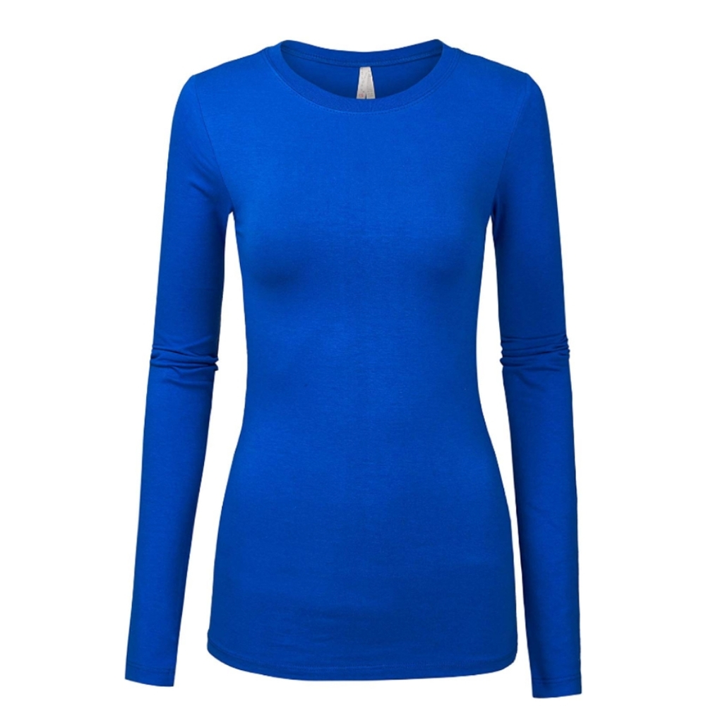 Royal blue round neck long sleeve solid shirt top